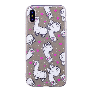 Cute Cartoon Design Phone Cover Transparent TPU Case Doughnut and Alpaca Pattern Soft Protector Shell for iPhone